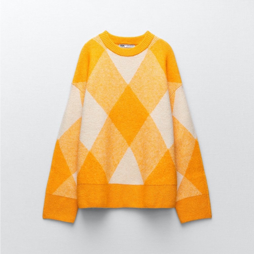 Orange Argyle Knit Sweater | Zara